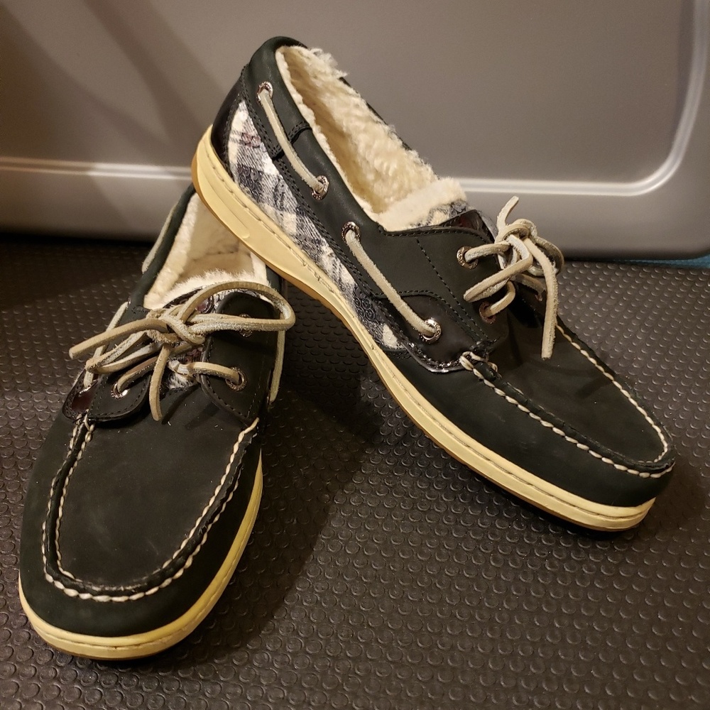 Womens Sperry Black with Flannel and Fur